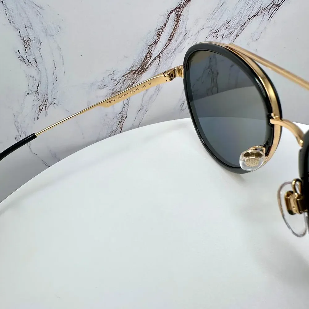New Burberry Sunglasses Polarized Gold Black Check Arms Aviator Pilot Metal